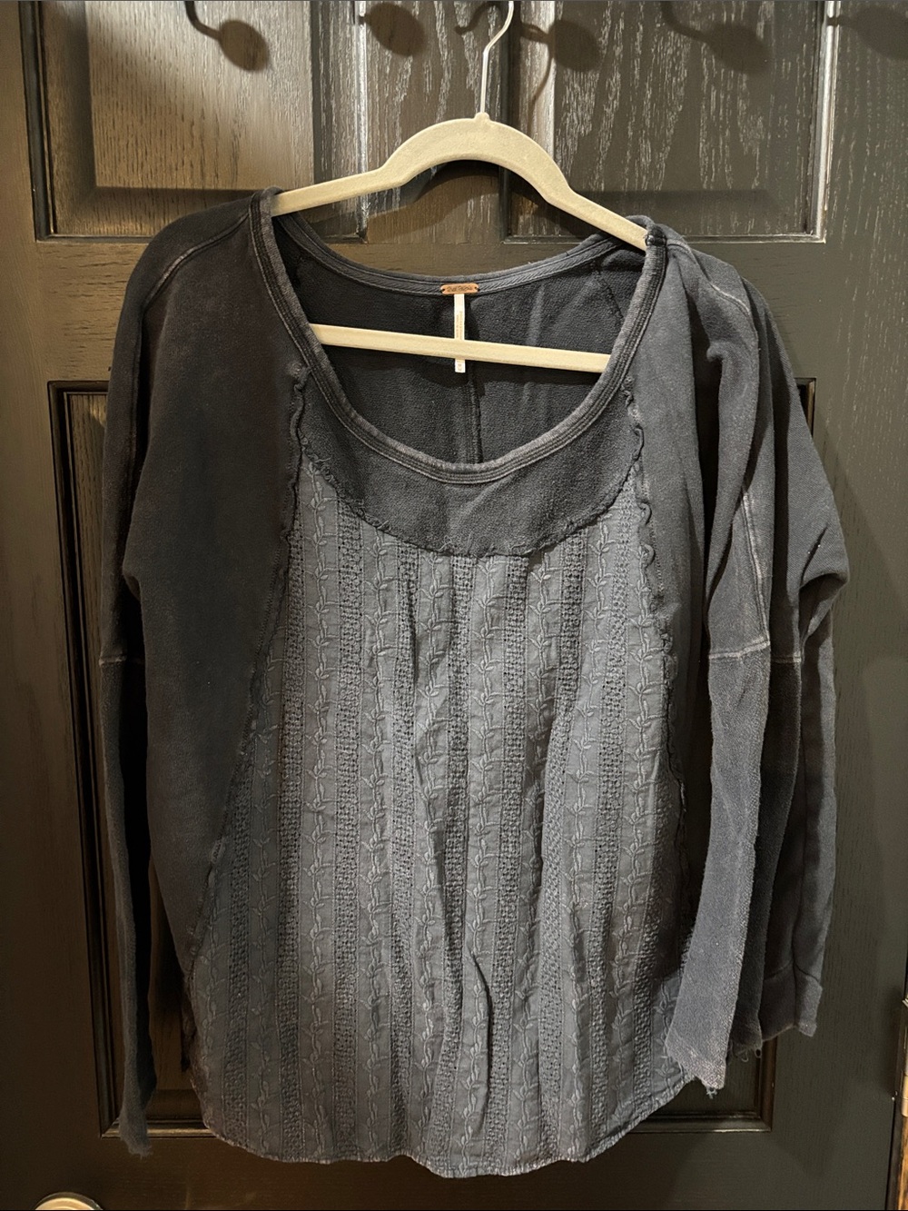 Free People Textured Scoop-Neck Sweatshirt in Charcoal
